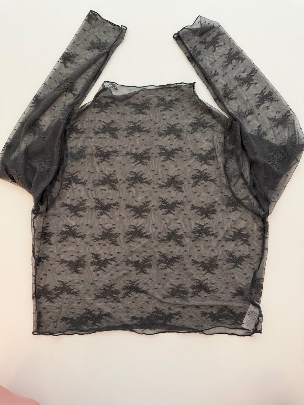 Aerie Black Floral Lace Mesh Long Sleeve Top - Size XL